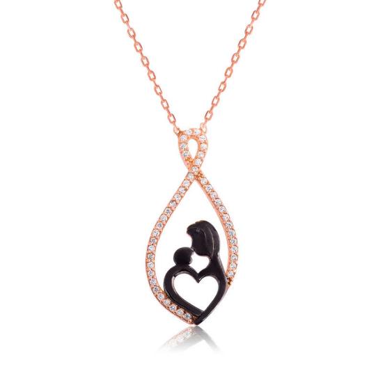 Silver Heart Mother and Child Necklace