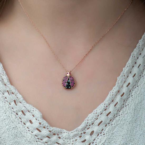 Silver Ladybug Necklace for Women