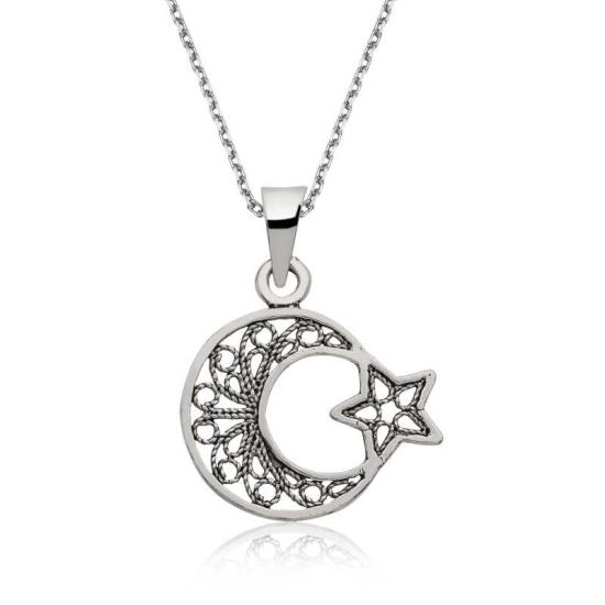 Silver Crescent Star Women’s Necklace