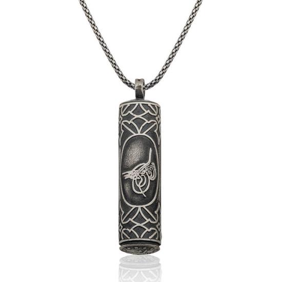 Silver Openable Tughra Cylinder Amulet Holder
