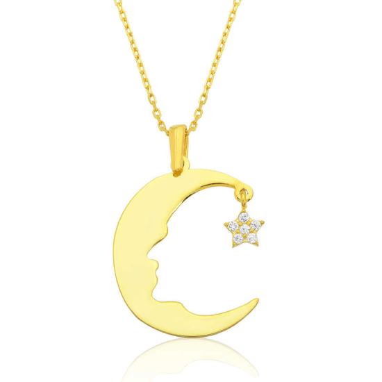 Silver Crescent Star Atatürk Silhouette Women’s Necklace