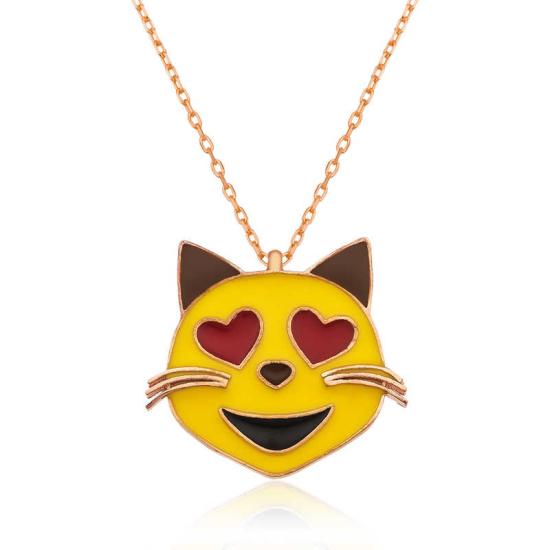 Silver Heart-Eyed Cat Emoji Women’s Necklace