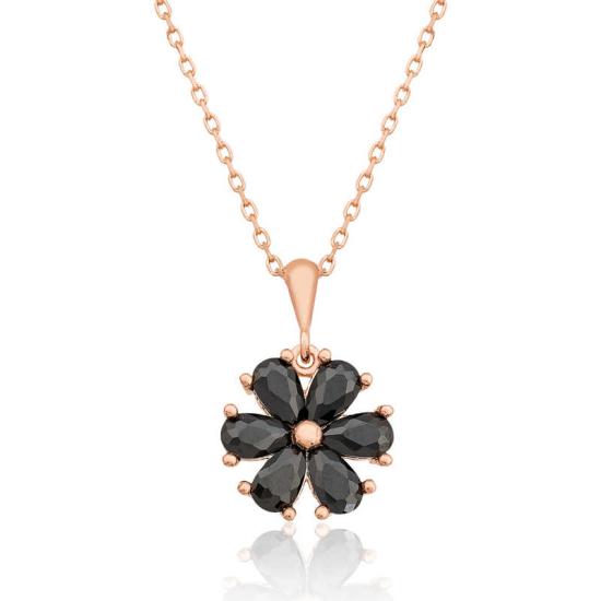 Silver Black Flower Women’s Necklace