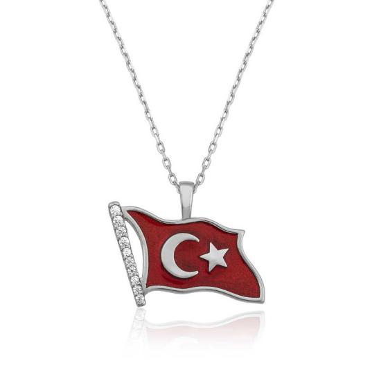 Silver Turkish Flag Women’s Necklace