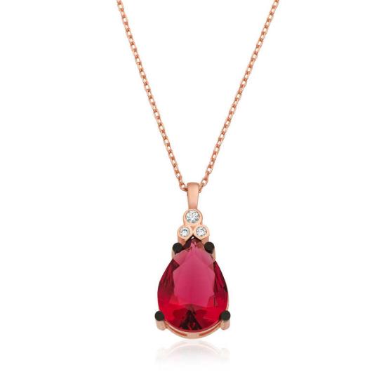 Silver Red Topaz Drop Necklace