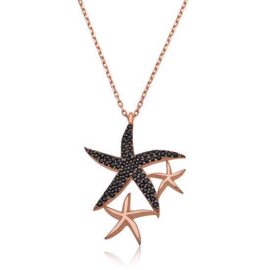 Silver Black Stone Starfish Necklace for Women