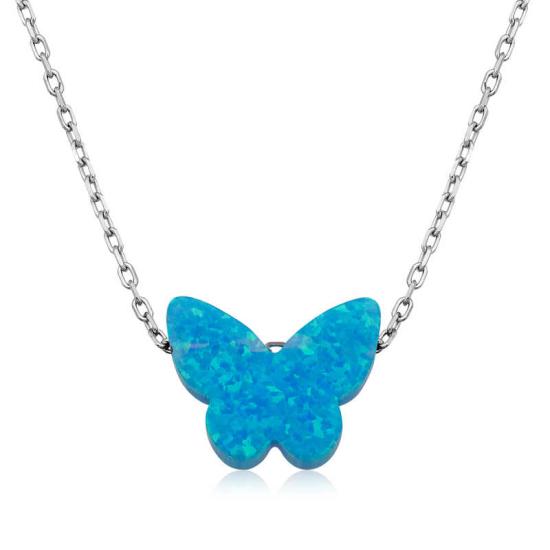 Silver Blue Opal Stone Butterfly Women’s Necklace