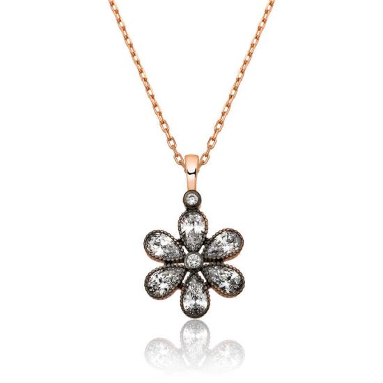Silver Rose Diamond Mounted Flower Women’s Necklace