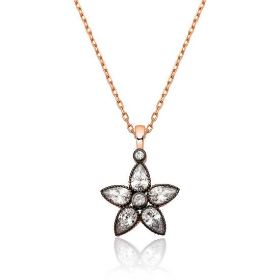 Silver Rose Diamond Mounted Flower Women’s Necklace