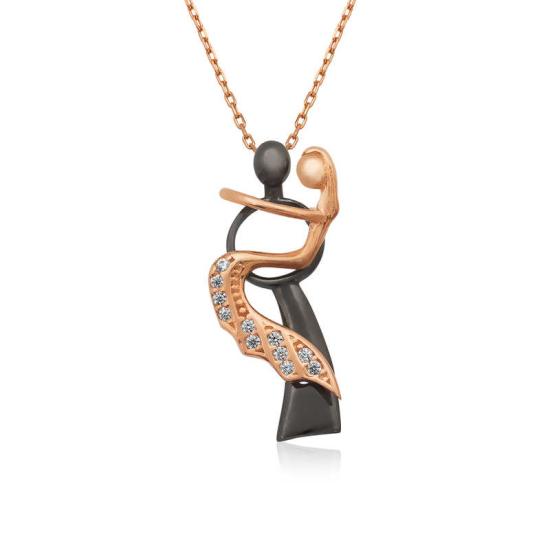 Silver Rose Dancing Couple Necklace for Women
