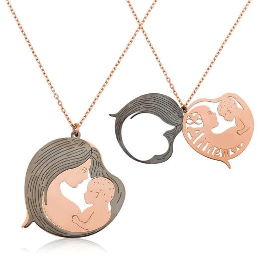 Silver Rose Mother and Baby Necklace