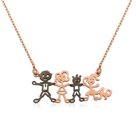 Silver Rsse Happy Family Necklace