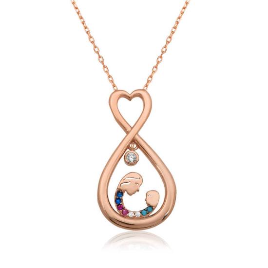 Silver Rose Infinite Heart Mother and Child Necklace