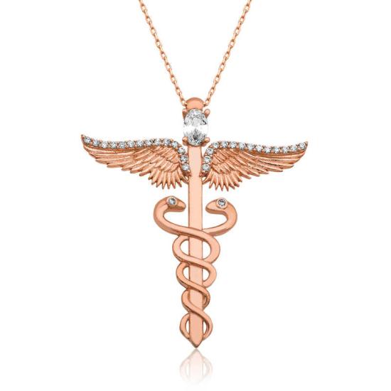 Silver Medical Symbol Caduceus Women’s Necklace