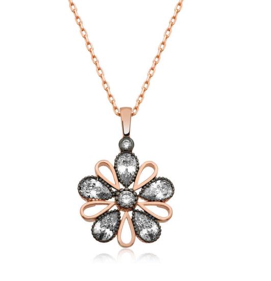 Silver Rose Diamond Mounted Flower Women’s Necklace