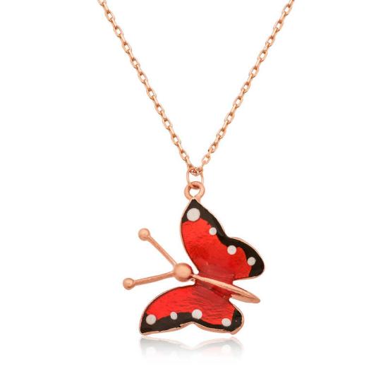 Silver Rose Red Butterfly Necklace