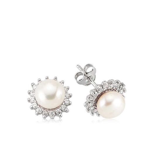 Silver Pearl Flower Women’s Earrings
