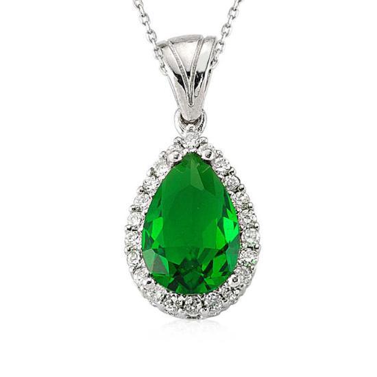 Silver Green Stone Drop Women’s Necklace