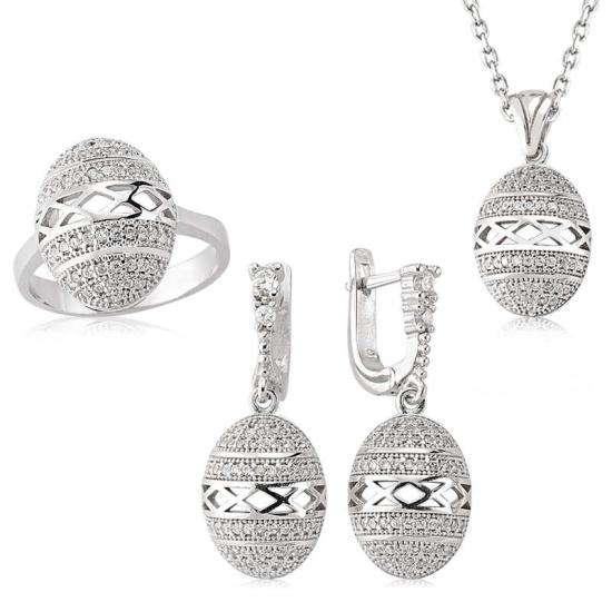 Silver Zircon Stone Oval Women’s Set