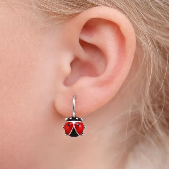 Silver Dangle Ladybug Children’s Earrings