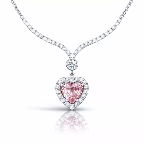 Gümüş Pembe Zirkon Taşlı Kalp Kadın Kolye