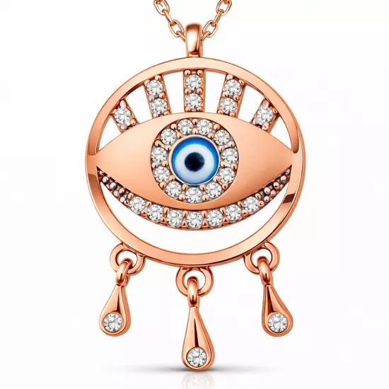 Gümüş Rose Nazarlı Göz Kadın Kolye