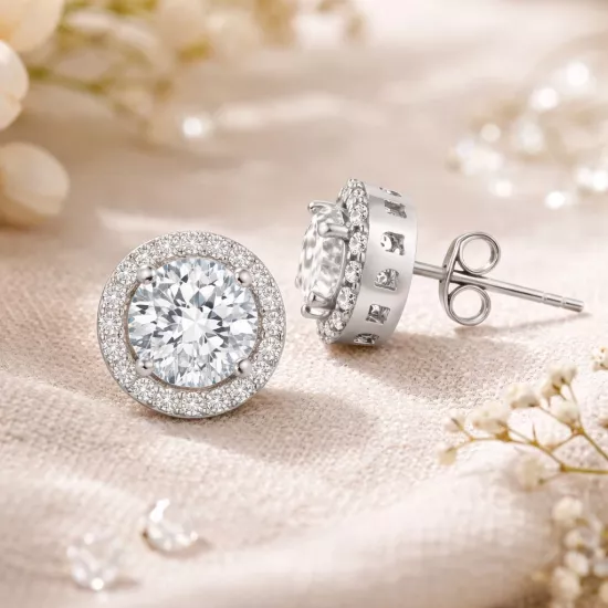 Gümüş Yuvarlak Montür Pırlanta Modeli Küpe