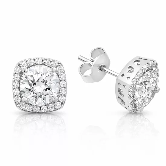 Silver Square Mount Diamond Model Earrings