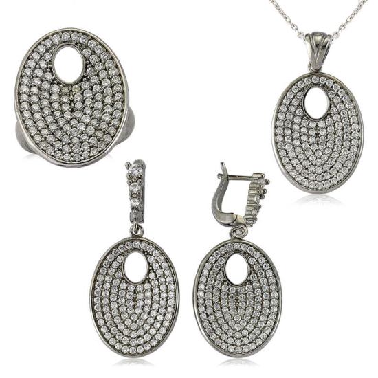 Silver White Stone Oval Women’s Set