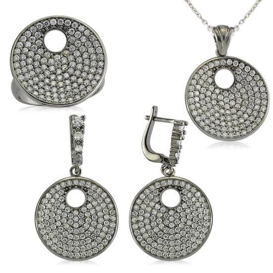 Silver Zircon Stone Round Women’s Set