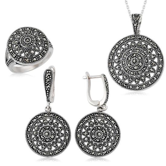 Silver Marcasite Round Women’s Set