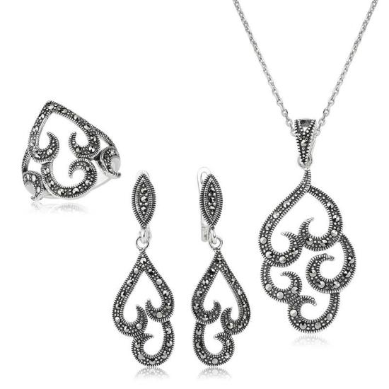 Silver Marcasite Stone Women’s Set