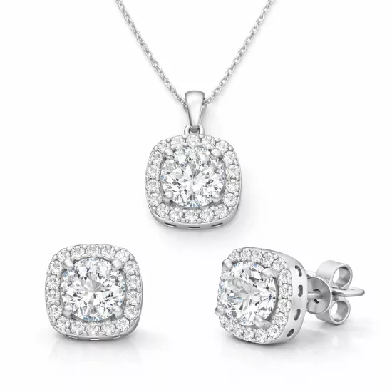 Gümüş Kare Montür Tek Taş Kadın Set