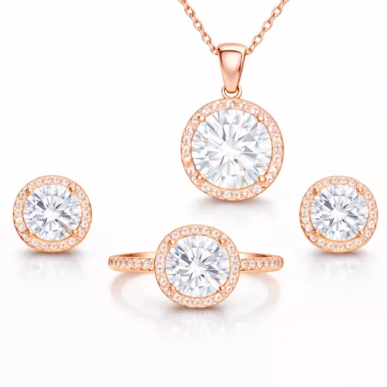 Gümüş Rose Yuvarlak Montür Tek Taş Set