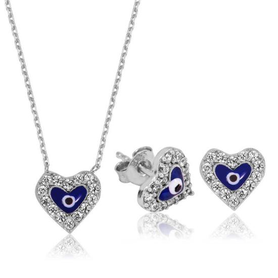 Silver Evil Eye Heart Set