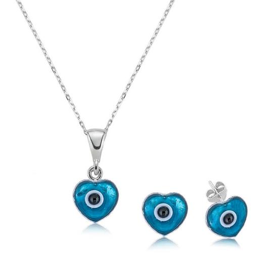 Silver Heart Evil Eye Women’s Set