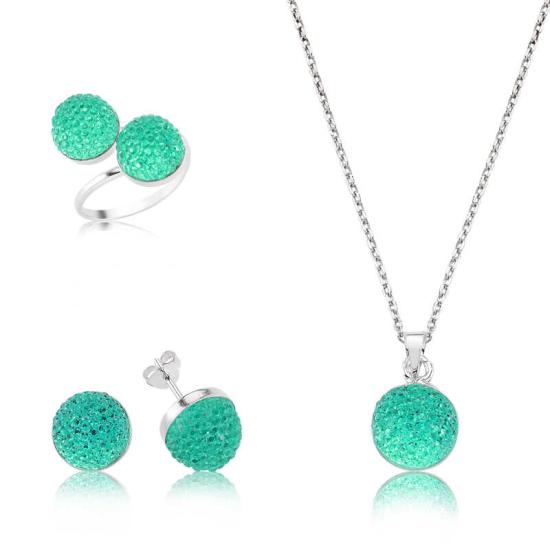 Silver Green Crystal Stone Women’s Set