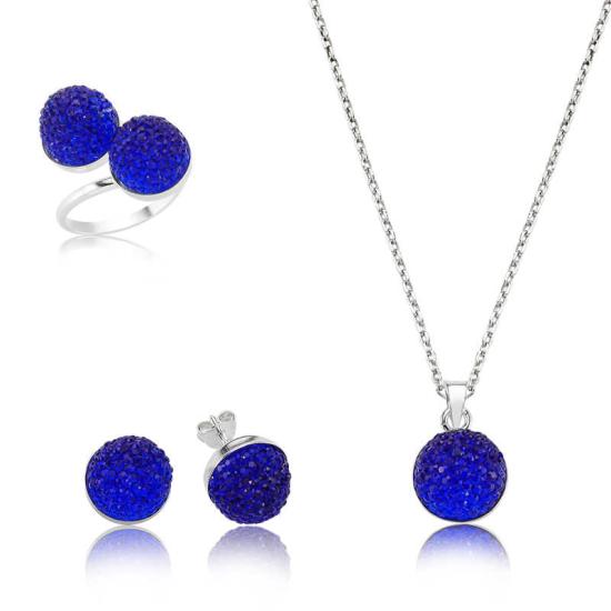 Silver Navy Blue Crystal Stone Women’s Set