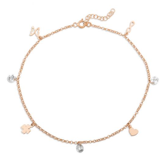 Silver Rose Lucky Beads Anklet