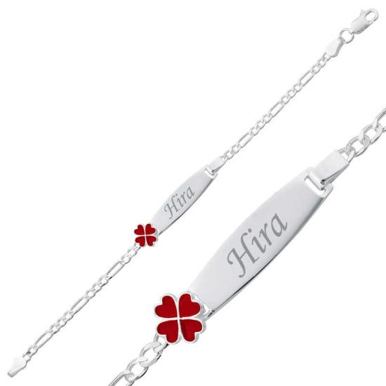 Silver Red Clover Plate Children’s Bracelet