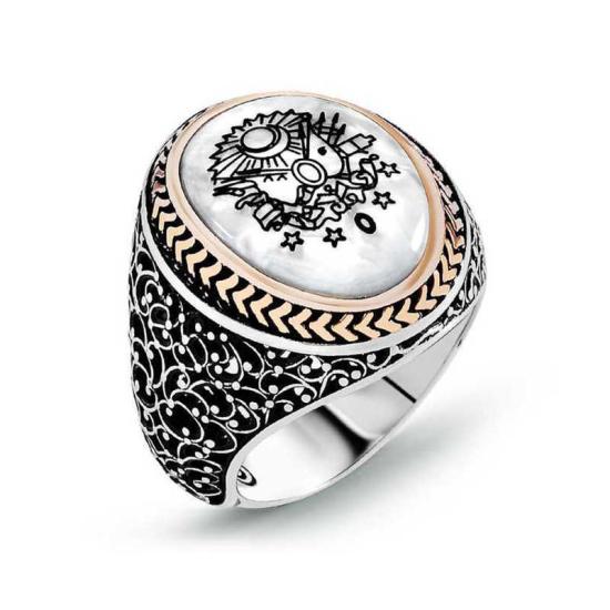 Silver Ottoman State Coat of Arms Mother of Pearl Men’s Ring