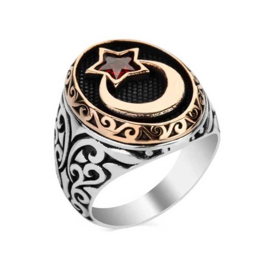 Silver Crescent Star Men’s Ring