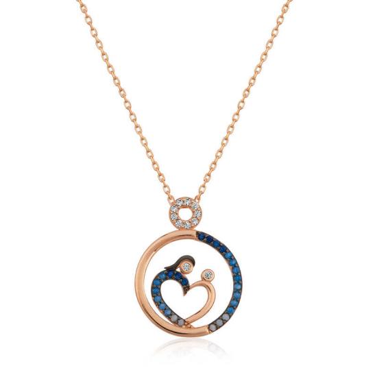 Silver Rose Heart Mother and Baby Necklace for Women