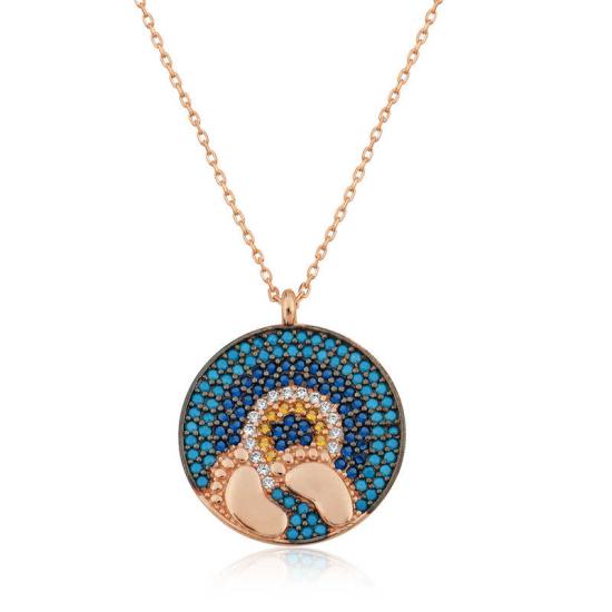 Silver Rose Evil Eye Baby Footprint Women’s Necklace