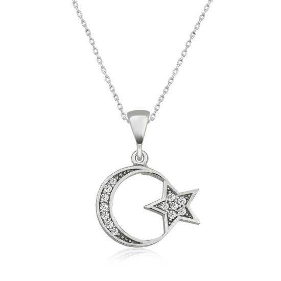 Silver Crescent Star Women’s Necklace