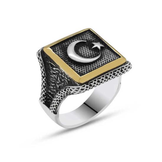 Silver Turkish Flag Crescent Star Men’s Ring