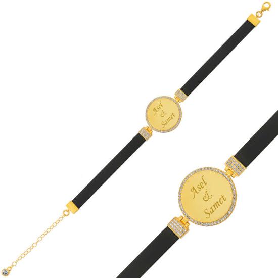 Silver Personalized Plate Bracelet with Black Strap