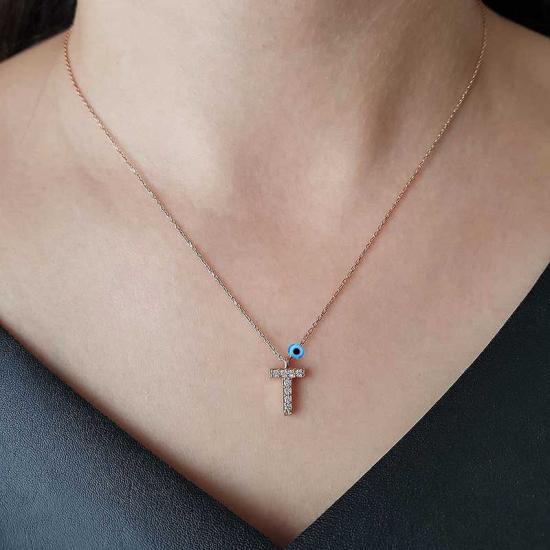 Silver Rose 3D Evil Eye Letter Women’s Necklace