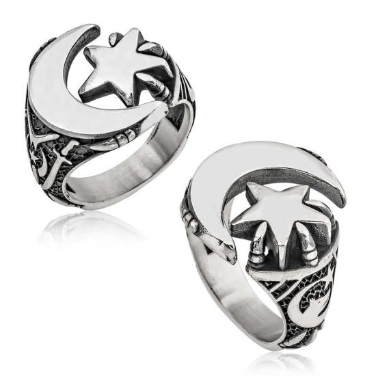 Silver Crescent Star Claw Men’s Ring