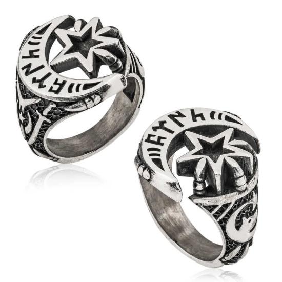 Silver Gokturkish ’’Turkish’’ Crescent Star Men’s Ring